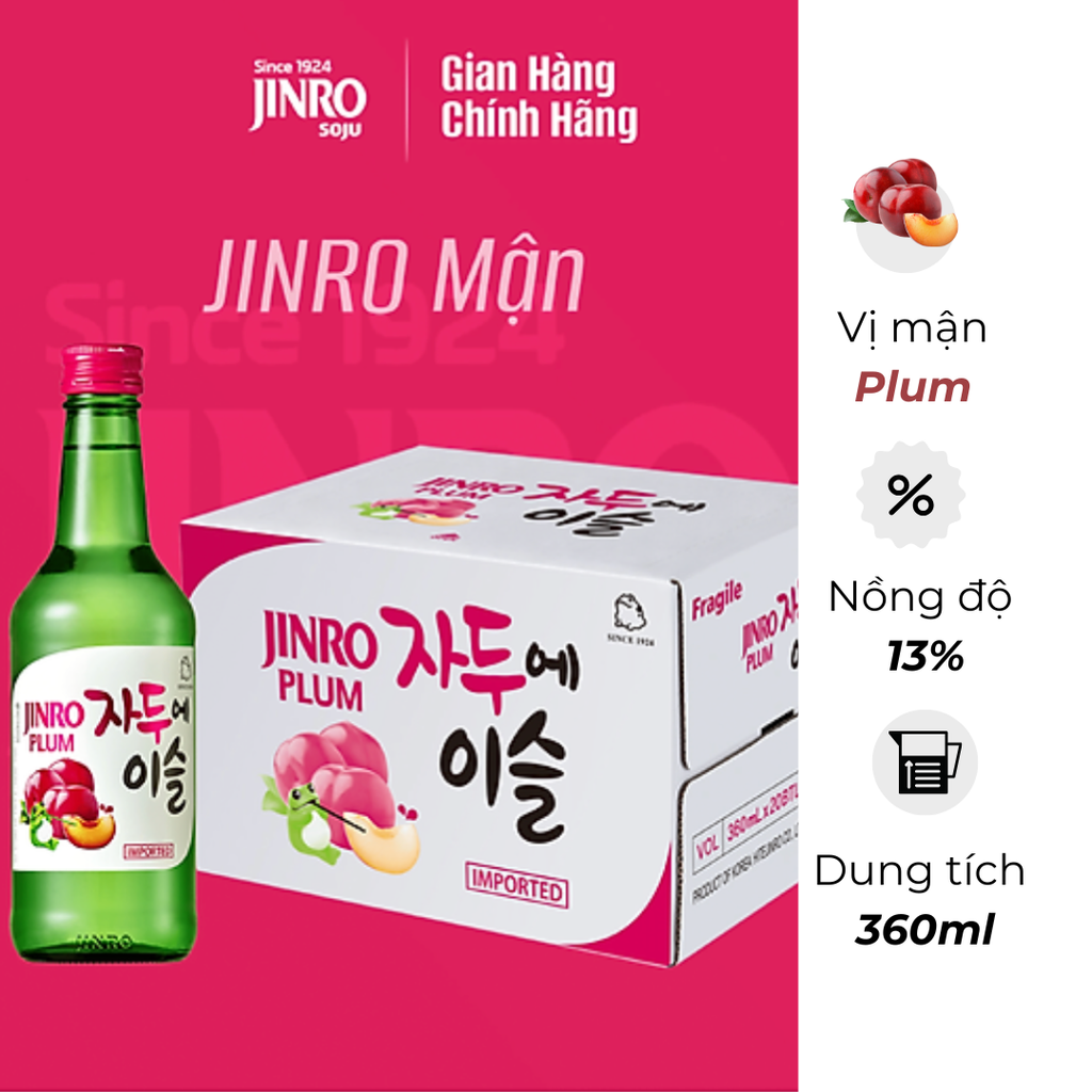 Rượu Soju Hàn Quốc Jinro Vị Mận Plum 360ml (20 Chai / Thùng)