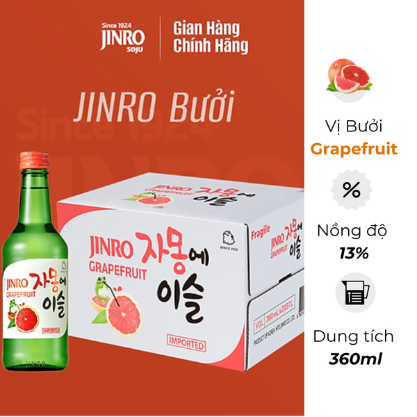 Rượu Soju Hàn Quốc Jinro Vị Bưởi Grapefruit 360ml (20 Chai / Thùng)